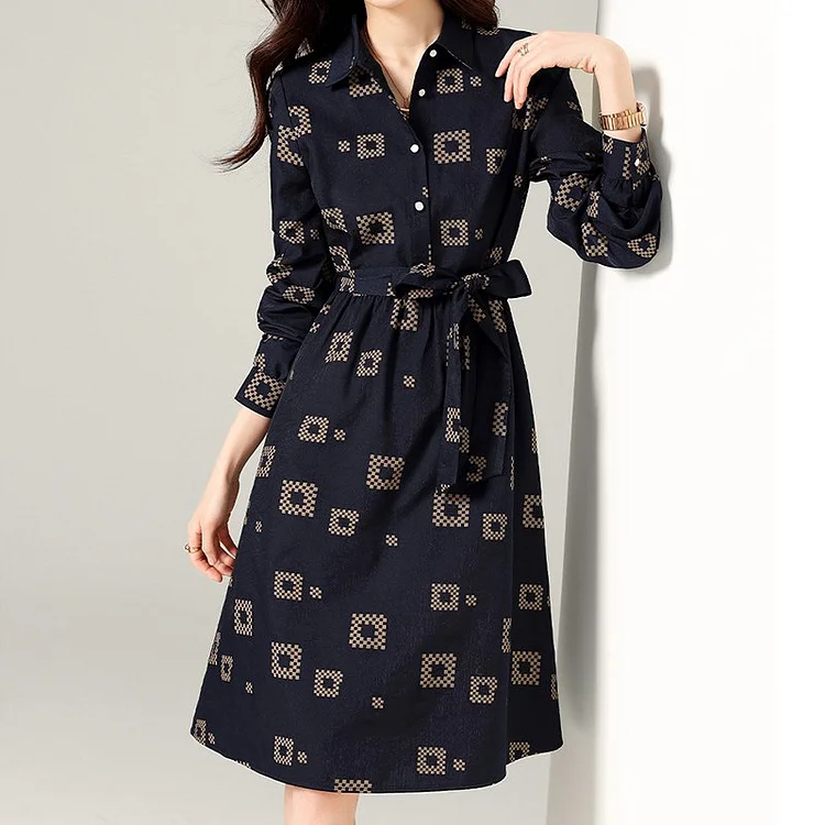 Navyblue Printed Geometric Casual Dresses QueenFunky
