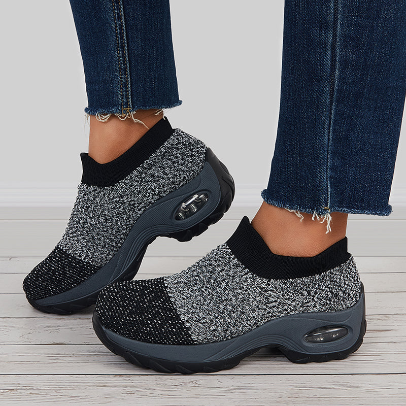 Women's Mesh Air Cushion Sock Sneakers Platform Wedge Loafers Shoes