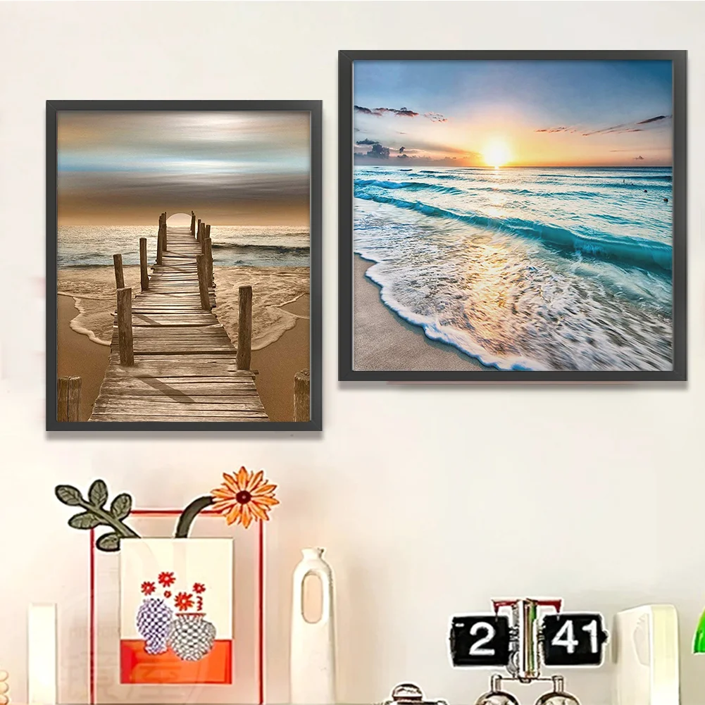 (2pcs)11CT Full Stamped Cross Stitch - Seaside(Canvas|40*40CM)/(Canvas|36*46CM)