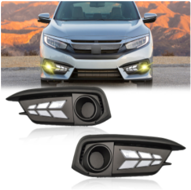Car LED DRL Daytime Running Light Yellow Turn Signal Light Bumper Lamp Fog Lamp DRL For Honda Civic 2016 2017 2018 ITN Auto