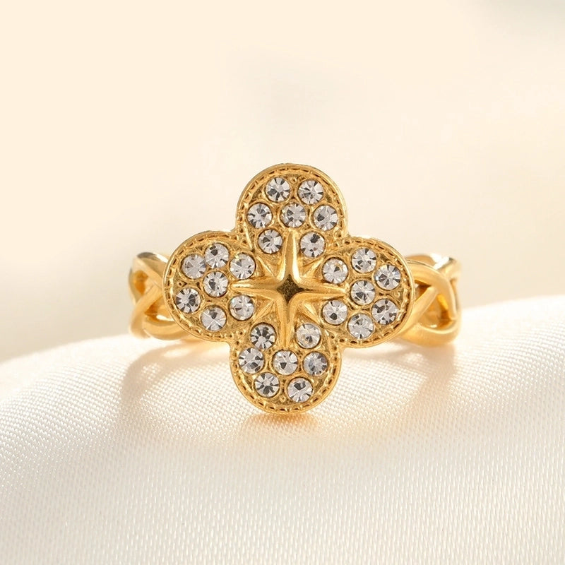 2 Pieces Modern Style Classic Style Geometric Leaf Heart Shape 304 Stainless Steel Zircon 18K Gold Plated Plating Open Rings