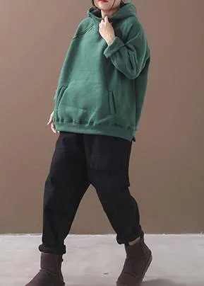 Classy zippered cotton hooded blouses for women Inspiration green thick blouse