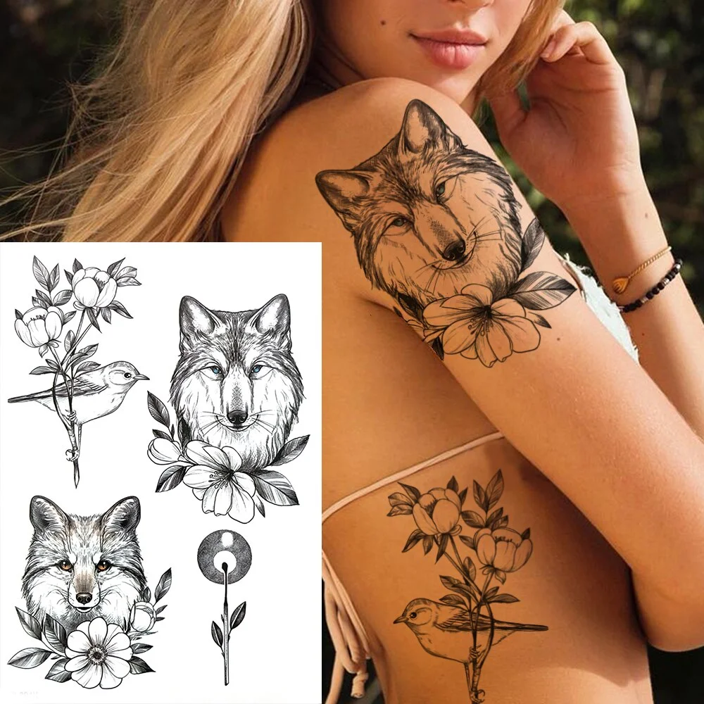 Sdrawing Lily Flower Temporary Tattoos For Women Adults Fake Lotus Orchid Dahlia Peony Tattoo Sticker Black Waterproof 3D Tatoos Arm
