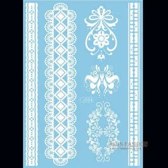 1sheet White Lace Henna Flash Tattoo Butterfly Feather Fake Temporary Tatoo Sticker Summer Style Body Art Beauty Jewelry J017