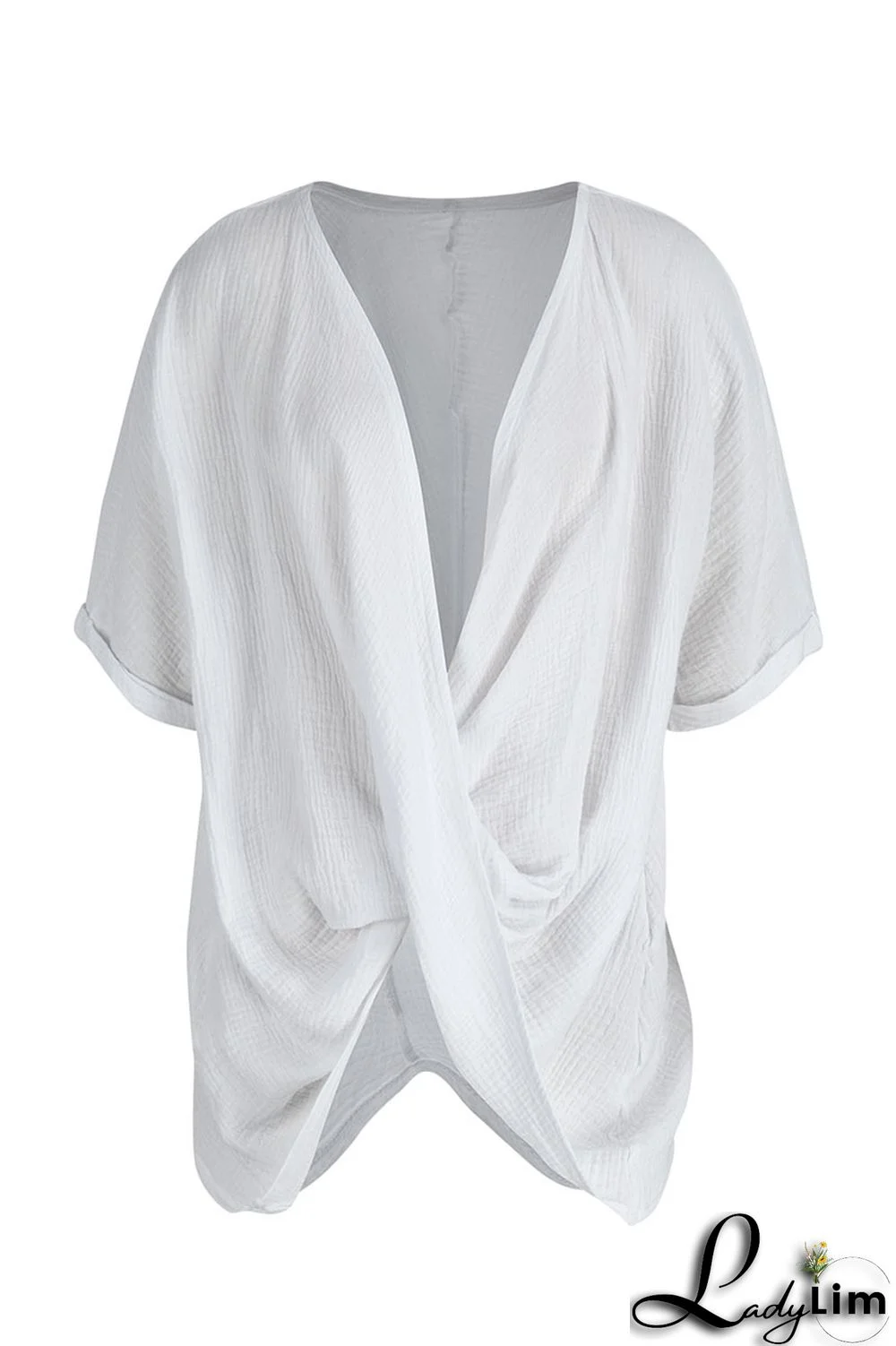 Pink Casual Solid Patchwork Asymmetrical V Neck T-Shirts