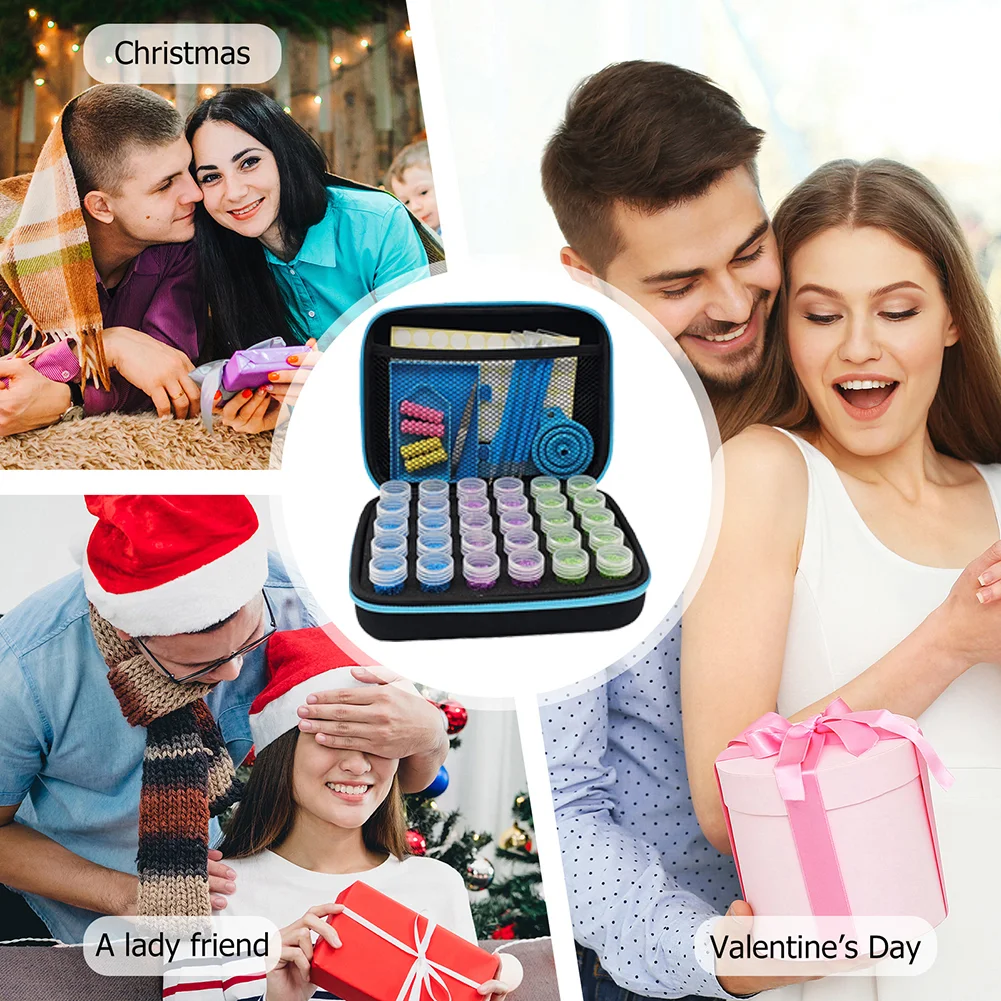 77PCS Large Capacity Blue Round Bottle Diamond Painting Kits Organizer with 30 Bottles 