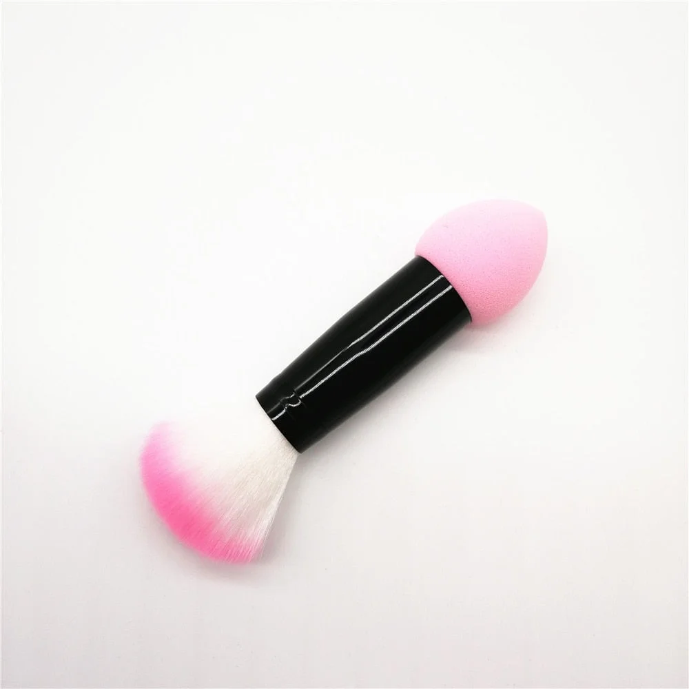 1pc Professional Blush Brush Soft Nylon Hair Make Up Brushes Two Head Metal Handle Blusher Cosmetic Tools with Foundation Sponge