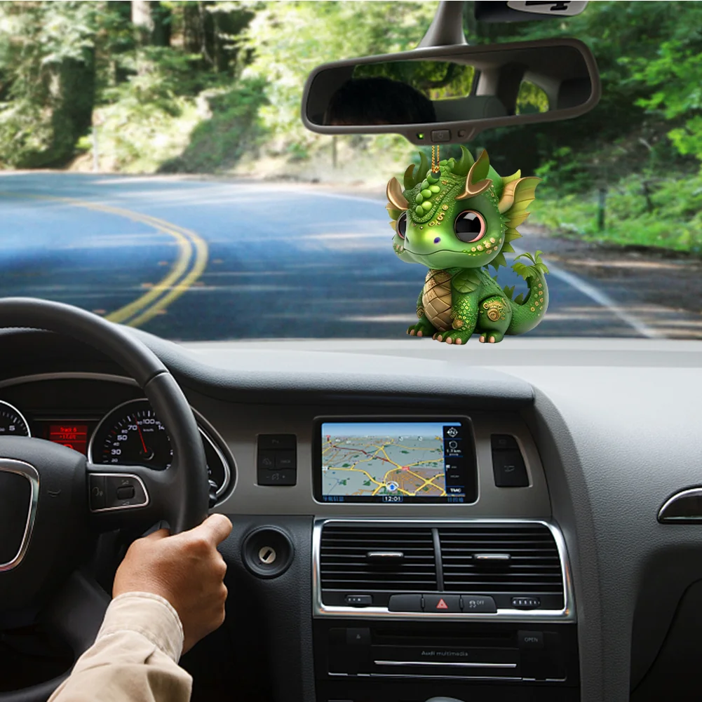 2 PCS Acrylic Cute Green Dragon 2D Flat Dinosaur Christmas Tree Car Decoration