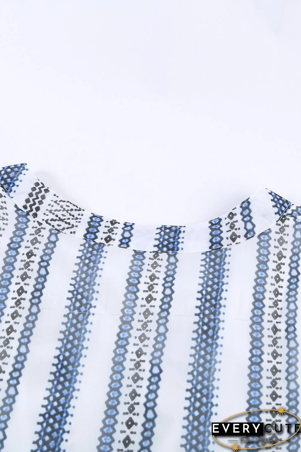 Sky Blue Geometric Print V neck Flare Half Sleeve Ruffle Swing Mini Dress