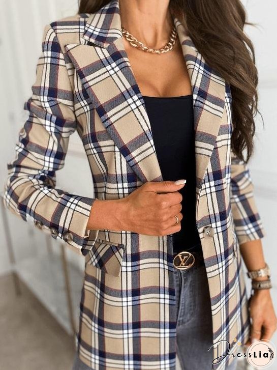 Women's Blazers Long Sleeve Slim Single-Button Plaid Print Blazers
