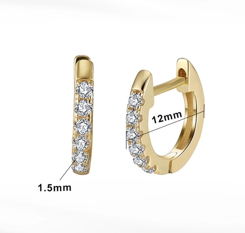 1 Pair 925 Sterling Silver Zircon Round Huggie Earrings