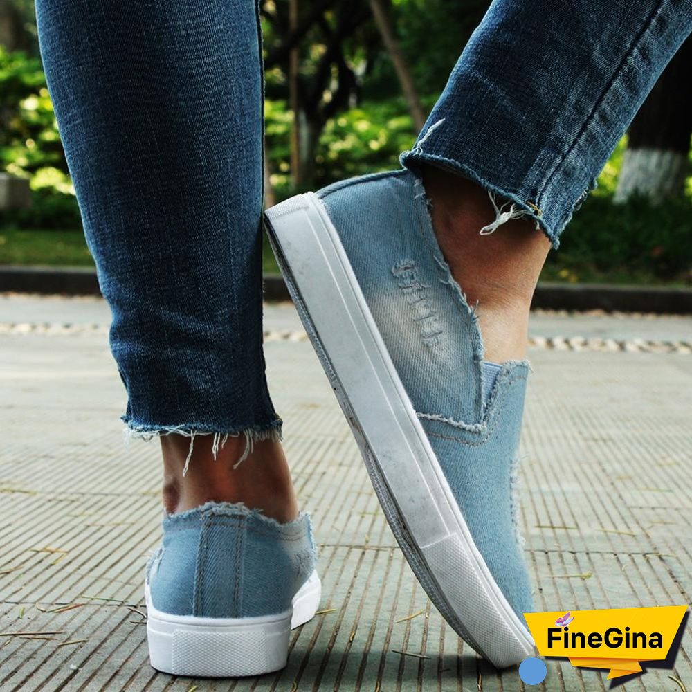 Women Denim Canvas Casual Platform Breathable Footwear Classic Loafers A Pedal Lazy Sneakers Shoes