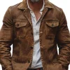 Men's Vintage Heavy Washed Lapel Single Breasted Multi-Pocket Work Jacket