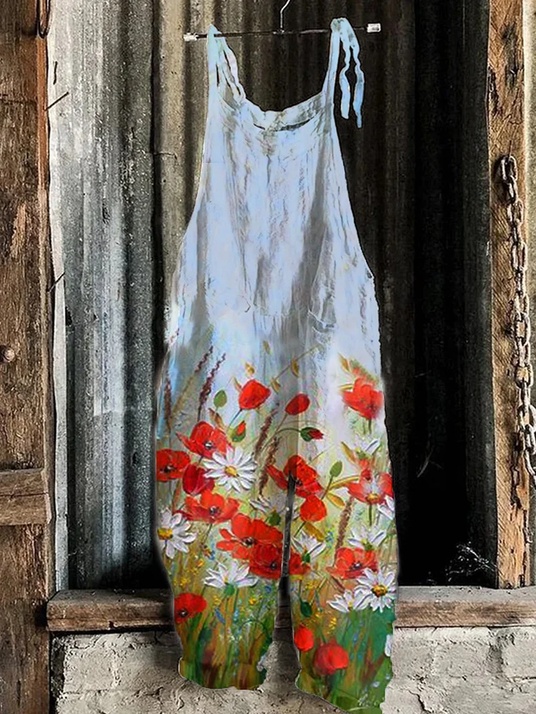 Oil painting print casual overalls