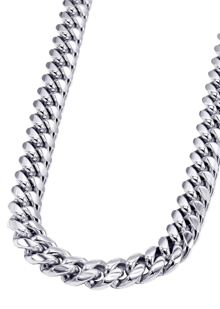 6-14MM 14K White Gold Mens Solid Miami Cuban Link Chain
