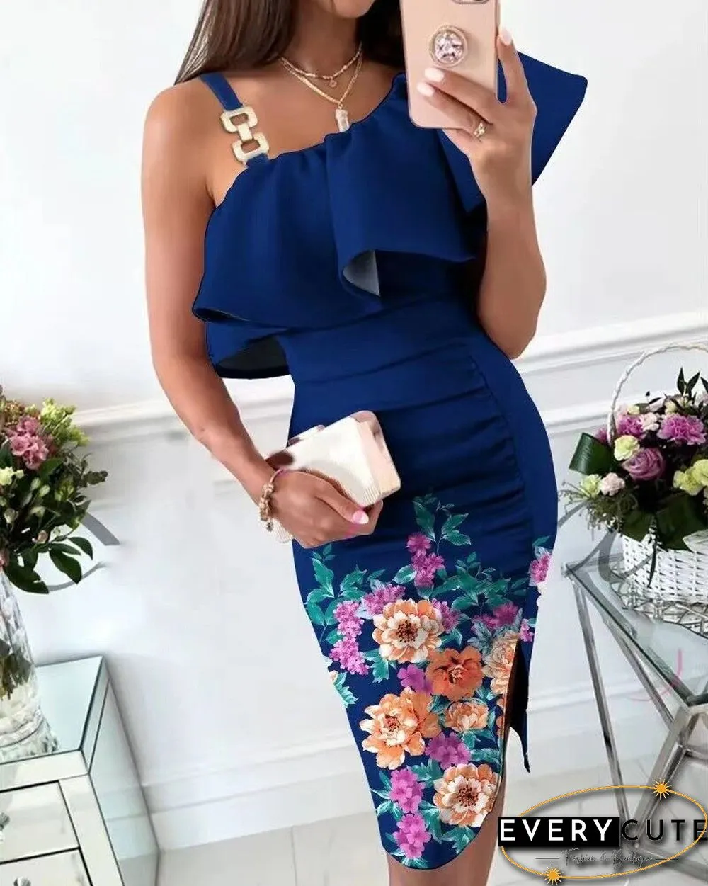 Spring Summer Sexy Womens Sleeveless Split Dress Women Solid Color One Shoulder bodycon