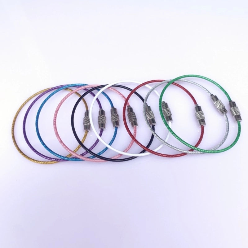 20 Pieces Factory Direct Rubber Coated Steel Wire Rope Color Wire Ring Tag Key Chain Luggage Tag Key Ring