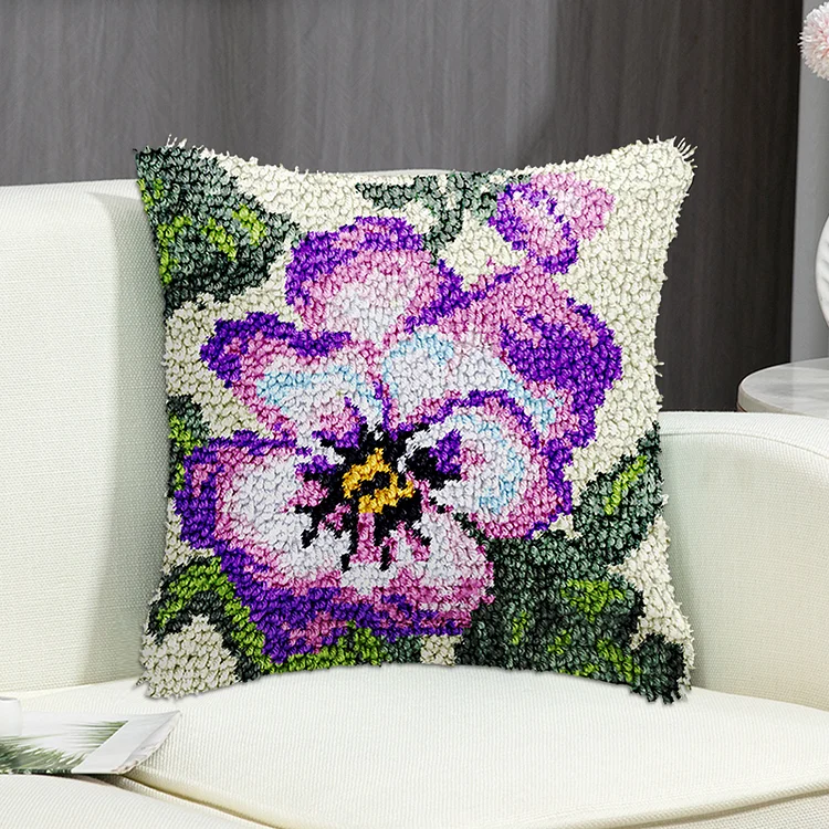 Purple Flower Pillowcase Latch Hook Kits for Beginner veirousa