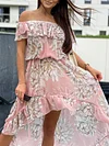 Floral-Print Off-The-Shoulder High-Low Midi Dress