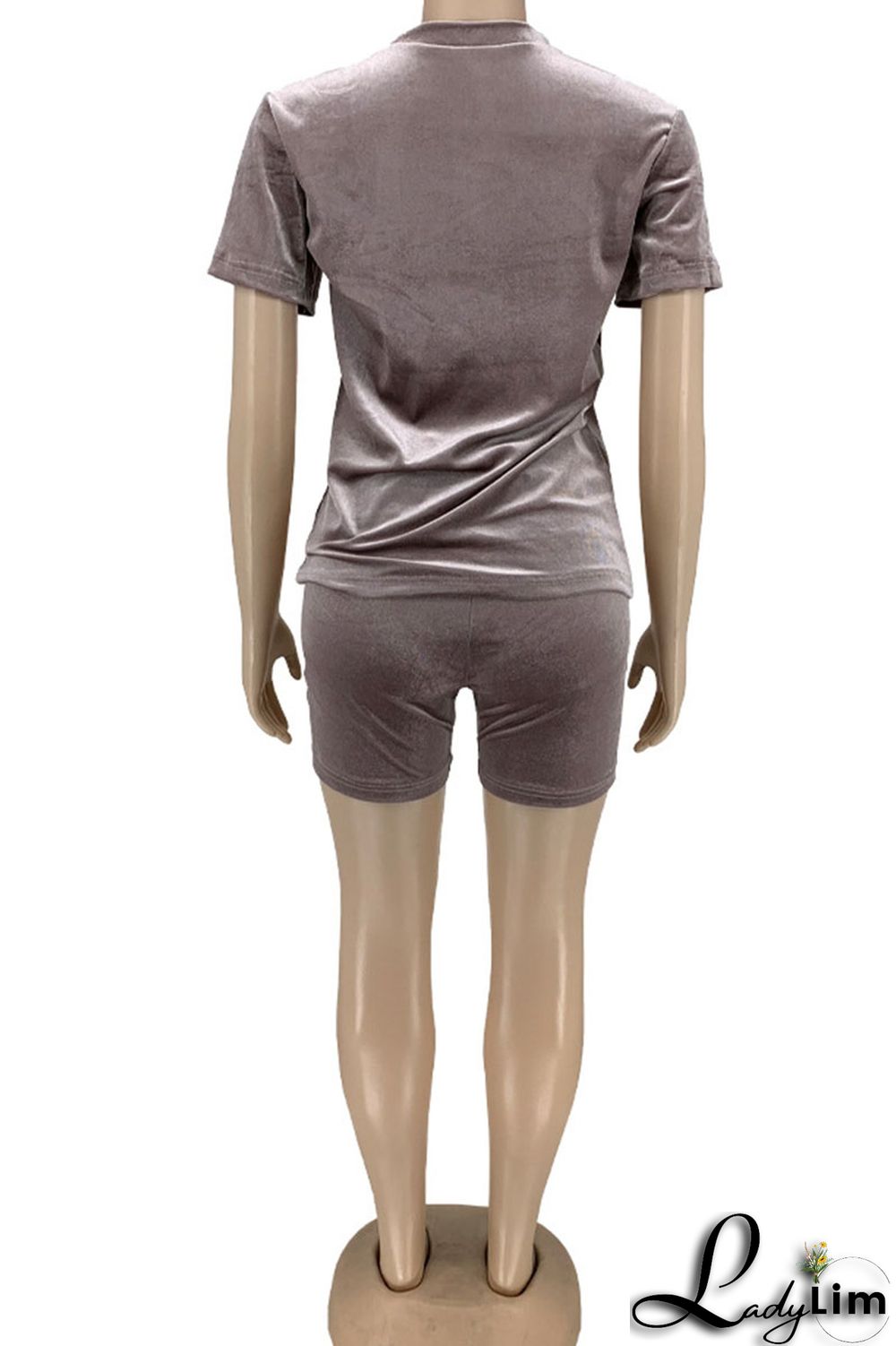 Champagne Casual Solid Split Joint V Neck Short Sleeve Two Pieces