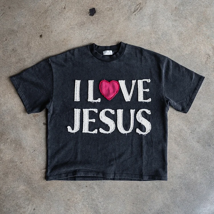 Vintage I Love Jesus Graphic Acid Washed T-shirt