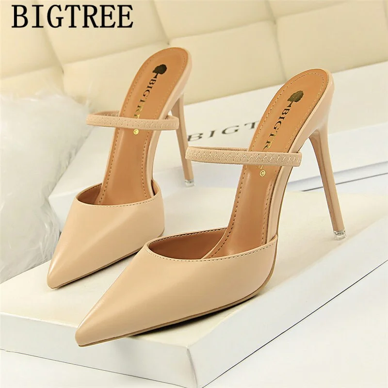 Elegant Shoes Mules High Heels Bigtree Shoes Stiletto Heels Pumps Women Shoes Extreme High Heels Sexy Chaussures Femme Ayakkabi