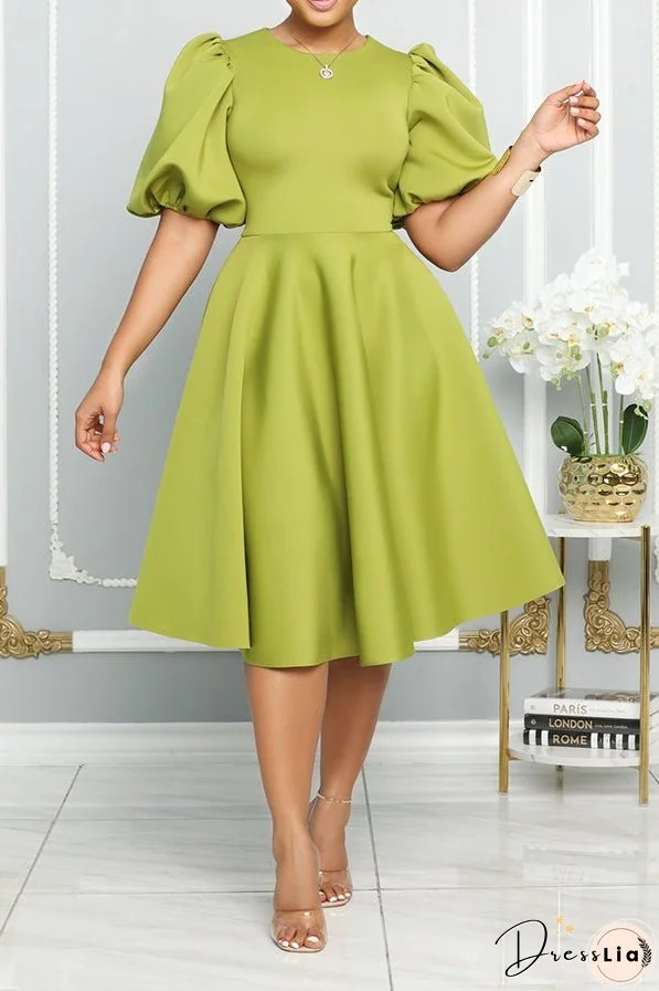 Bubble Short Sleeve Flare Midi Dress