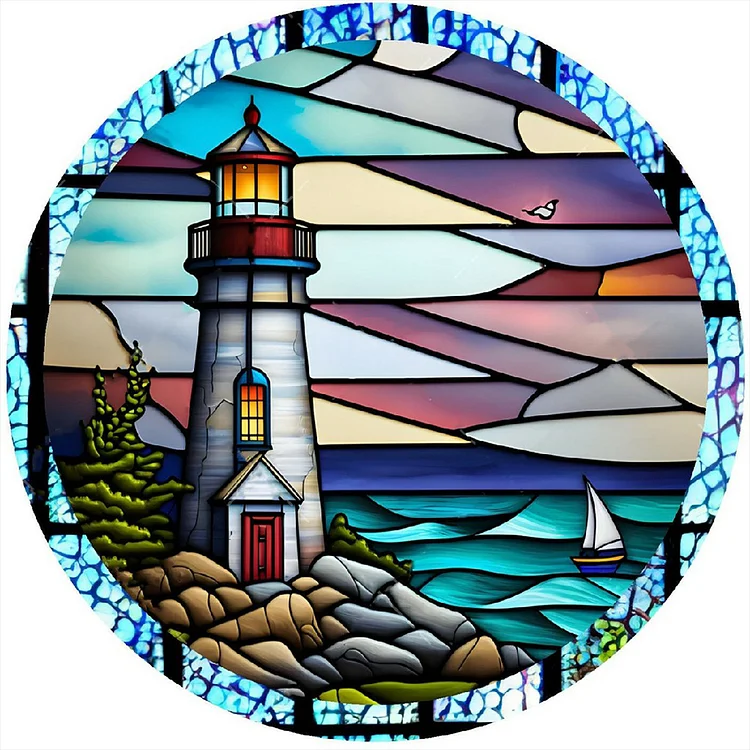 Lighthouse Glass Painting 30*30CM(Canvas) Full Round Drill Diamond Painting gbfke