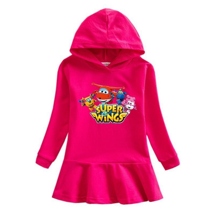 Super Wings Jett Dizzy Donnie Print 2-9 Years Girls Hooded Dress-Mayoulove