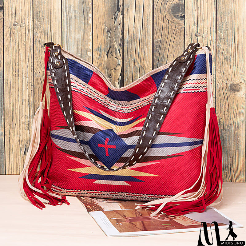 MidiSono - Casual College Color Block Tassel Bags