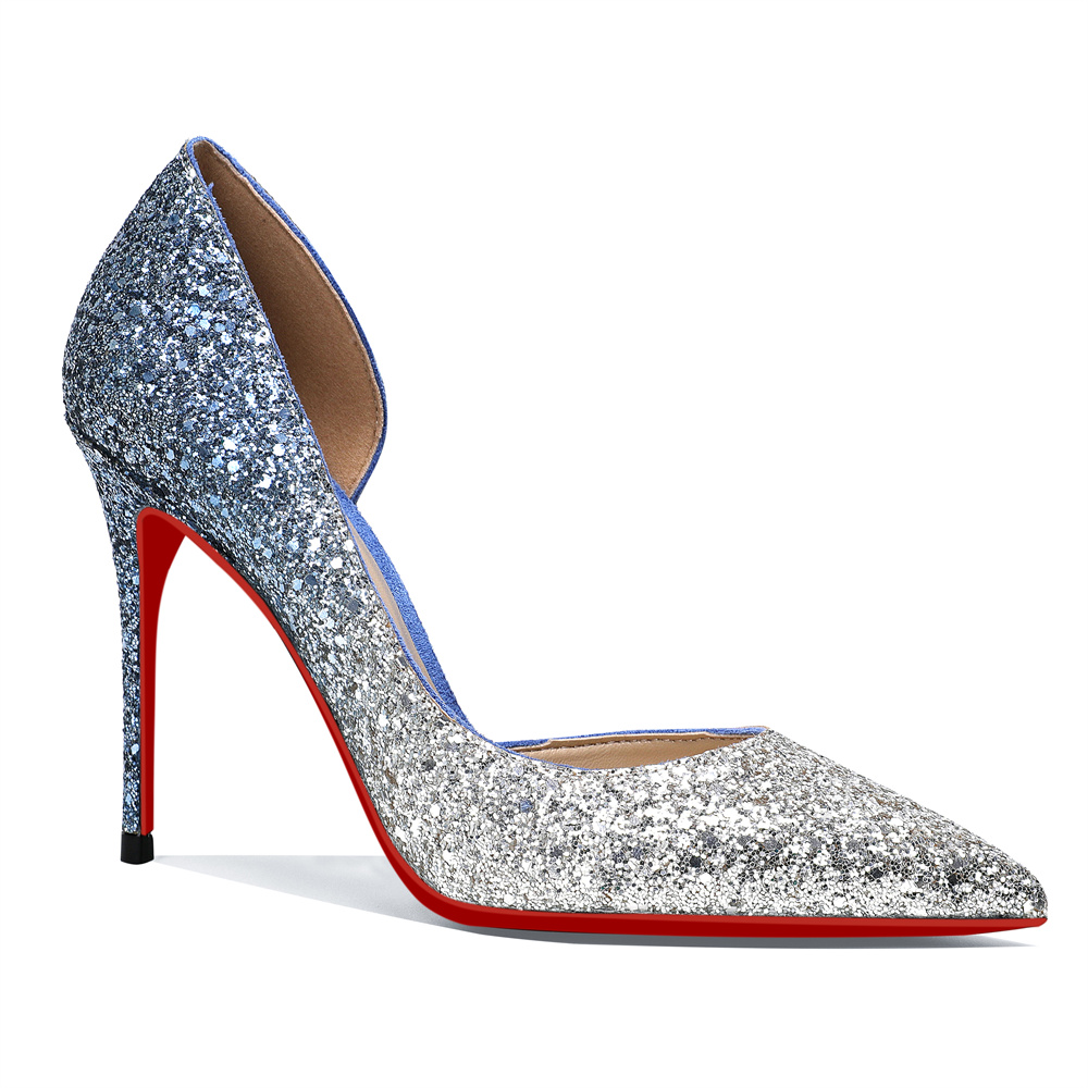 100mm Women's Pointed Toe Red Bottom Shiny Party Daily Wedding Pumps-MERUMOTE