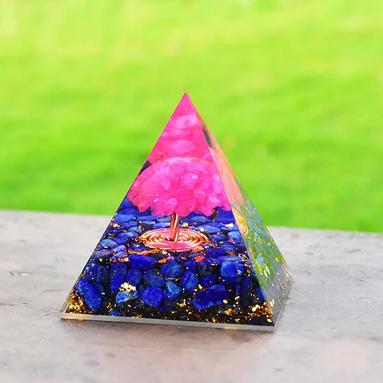 Lapis Lazuli Pink Crystal Tree Of Life Orgone Pyramid