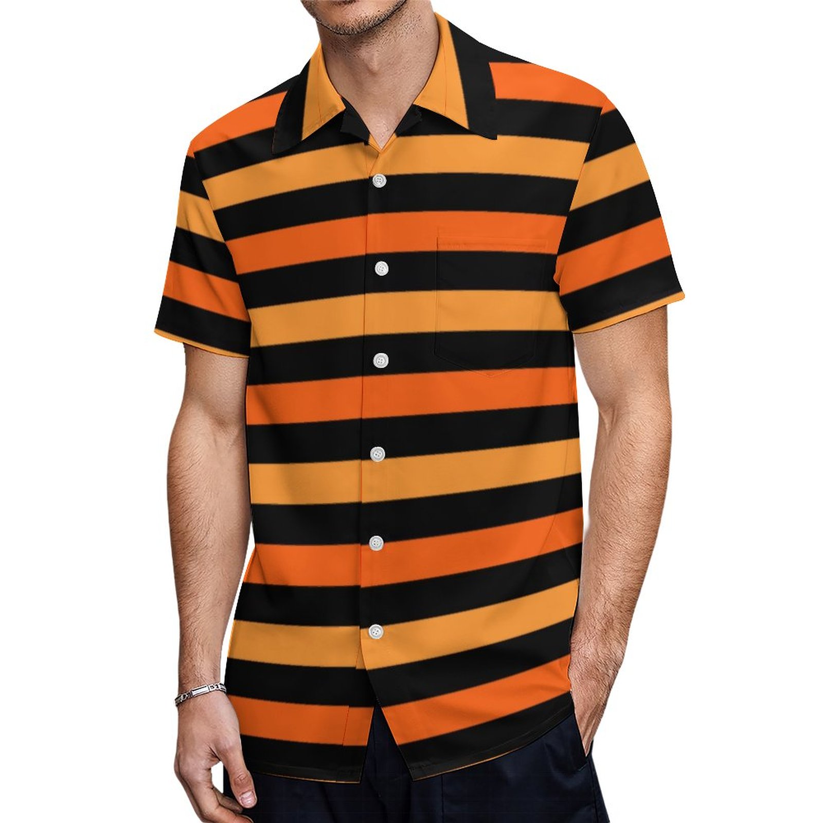 Black And Orange Halloween Stripe Hawaiian Shirt Mens Button Down Plus Size Tropical Hawaii Beach Shirts