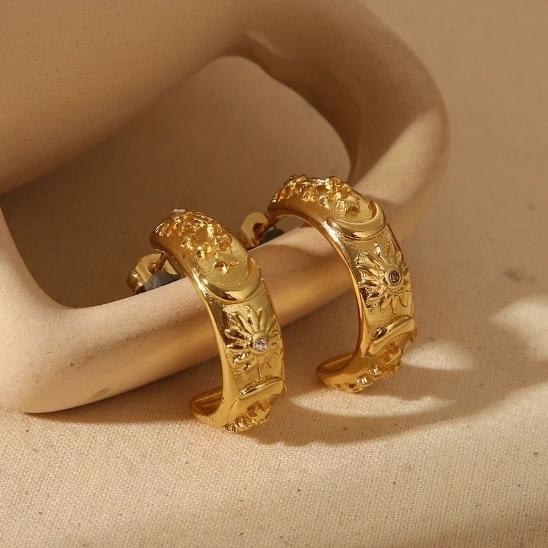 1 Pair Basic Commute C Shape Water Droplets Hollow Out 304 Stainless Steel Zircon 18K Gold Plated Drop Earrings