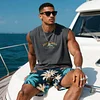 Men's Loose Comfortable Cotton Club Sleeveless T-Shirt Monaco Print Vest by Inlyline