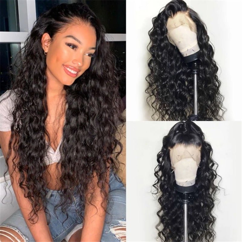 Women with Long Black Curly Hair and Chemical Fiber Headgear