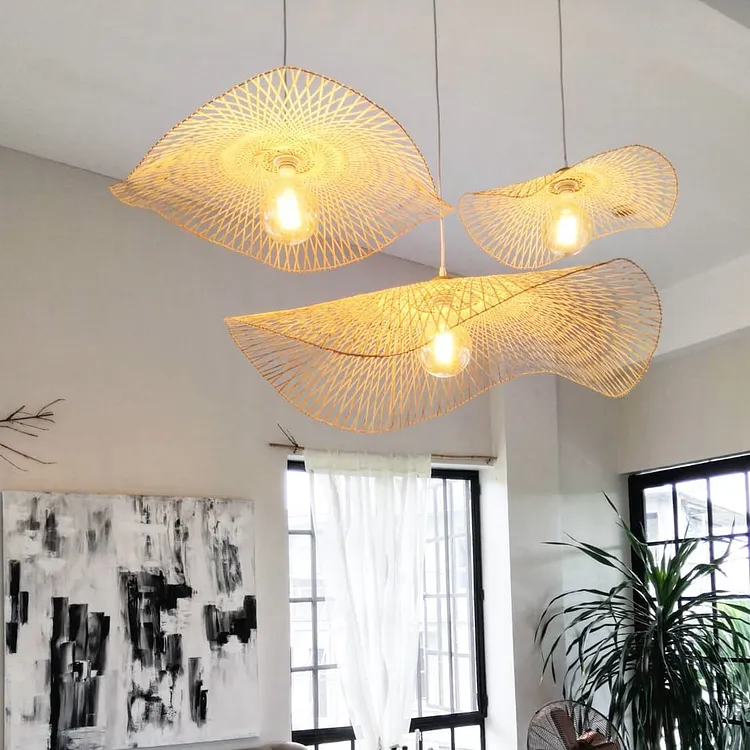 Handmade Bamboo Woven Pendant Light Country Wicker Lamp Shade