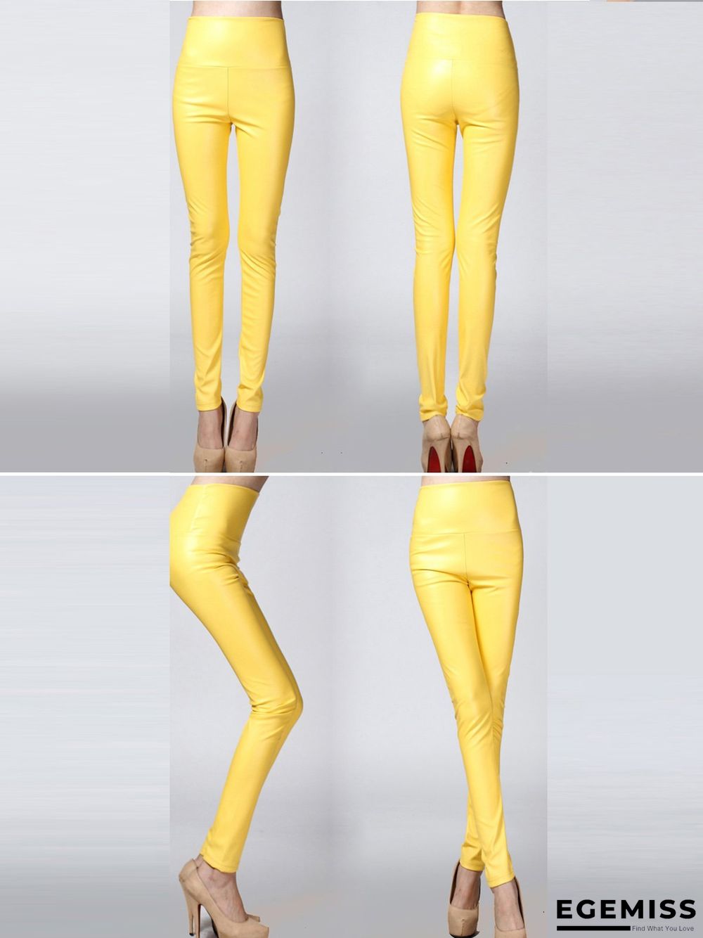 Plus size color elastic pu thick leggings leather Leggings | EGEMISS