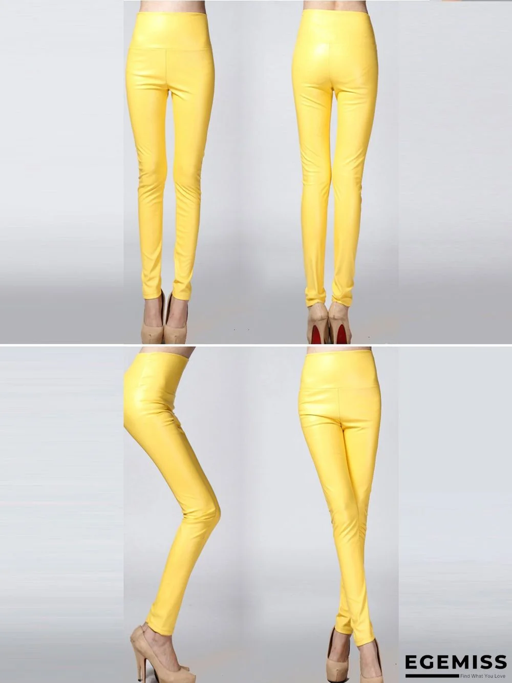 Plus size color elastic pu thick leggings leather Leggings | EGEMISS
