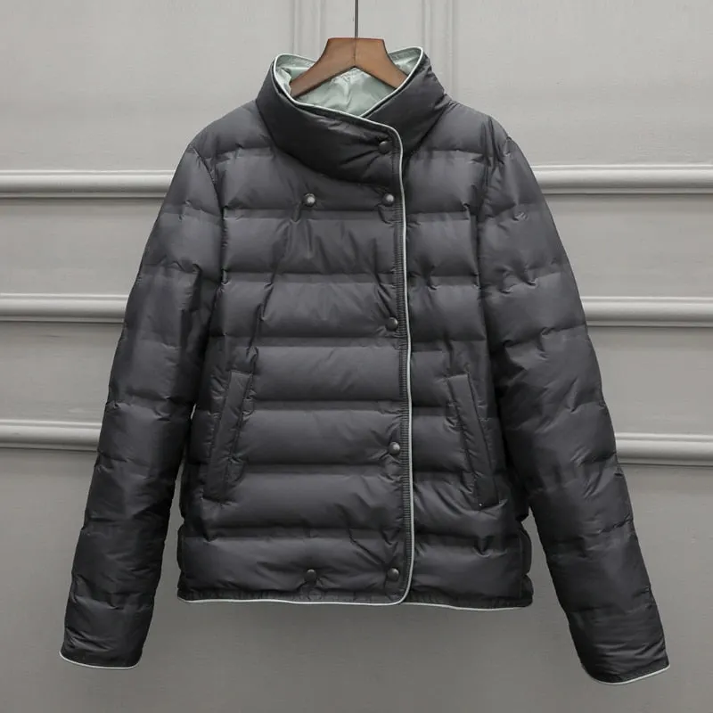 Ailegogo Winter Women Stand Collar Ultra Light Short Down Coat 90% White Duck Down Warm Single Breasted Jacket Lady Snow Outwear
