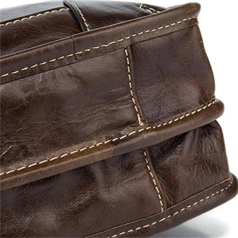 Business Leather Shoulder Bag Large-Capacity Casual 14-Inch Computer Handbag