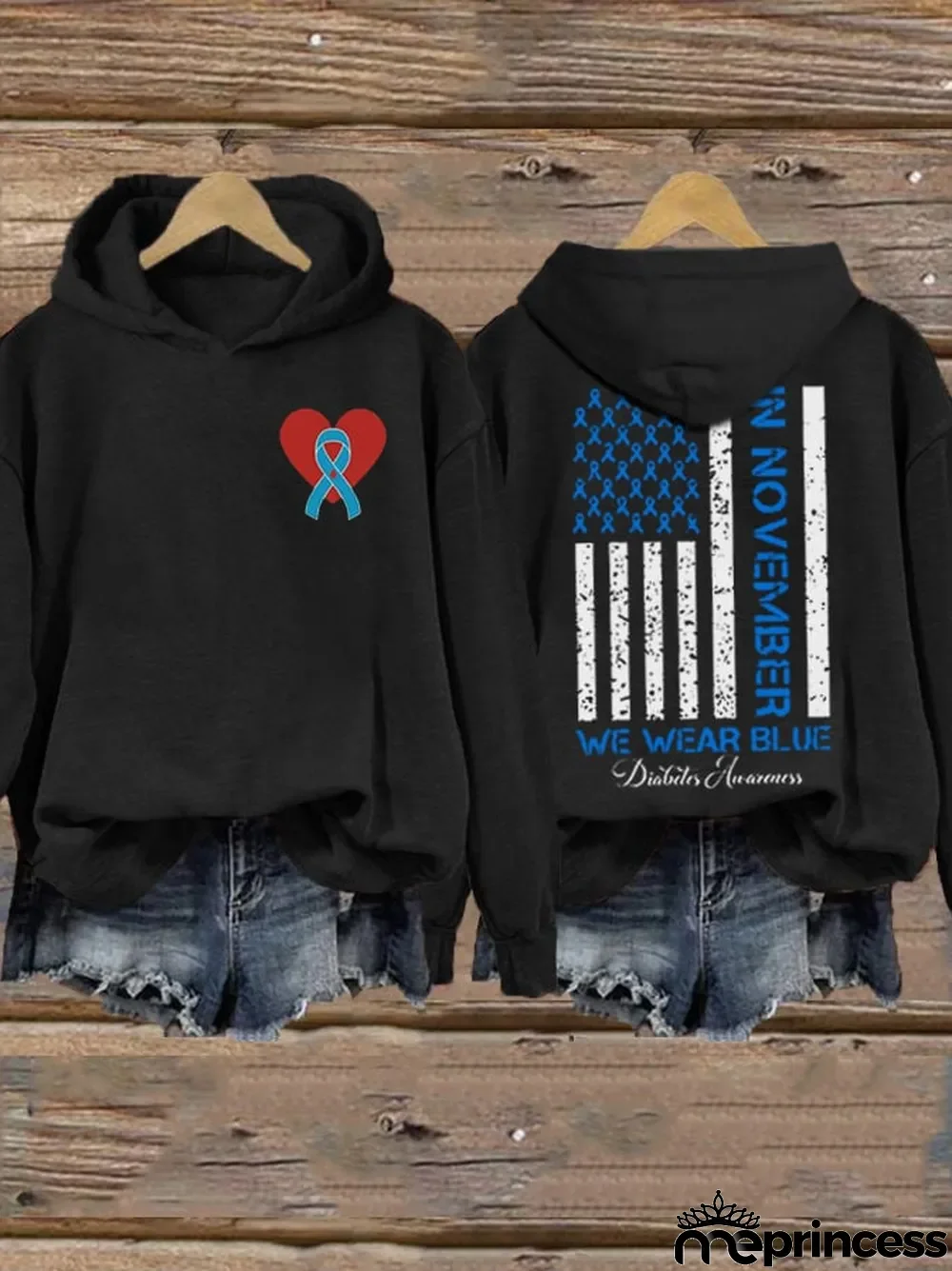 Women's In November We Wear Blue Diabetes Mellitus Print Hoodie
