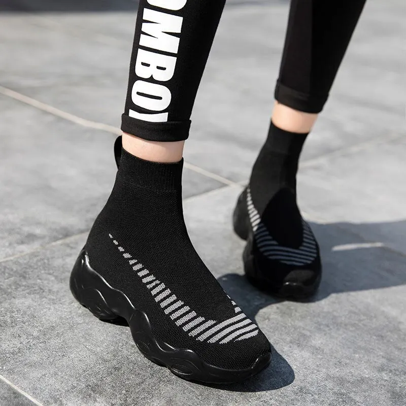 MWY Fashion Vulcanized Shoes Ankle Socks Shoes Women Comfortable Casual Trainers Black Platform Sneakers Unisex Zapatos De Mujer