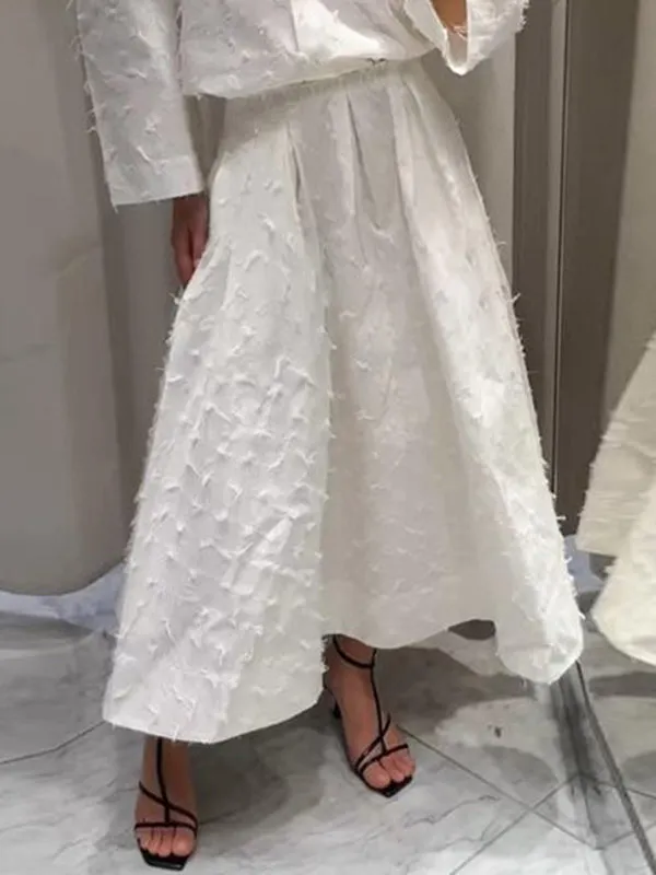 A-Line High Waisted Elasticity Pleated Solid Color Split-Joint Skirts