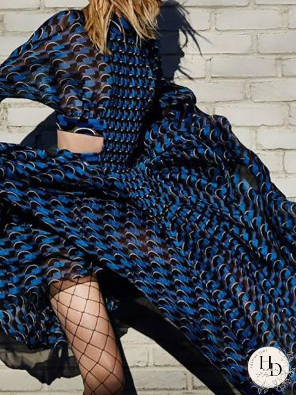 Dresses High Neck Print Hollow Maxi Dress for Women