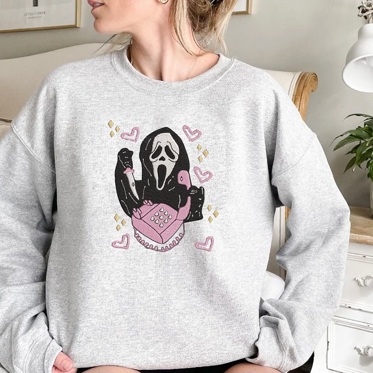 Halloween Ghostface Scream Embroidered Hoodie👻Crewneck