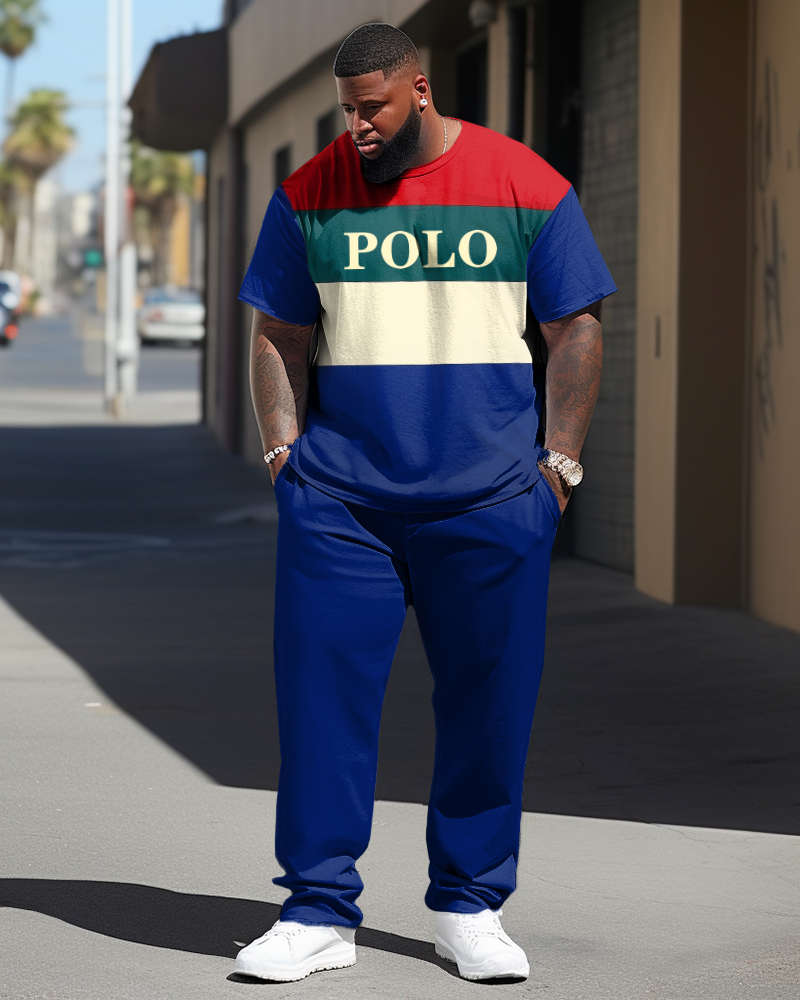 Big Men's Casual Two-Piece Color Matching Short-Sleeved T-shirt Set