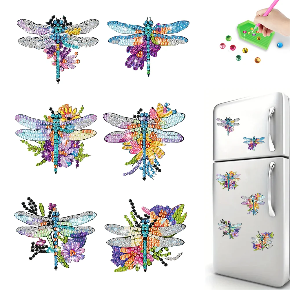 6Pcs DIY Dragonfly Special Shape Diamond Painting Fridge Magnet for DIY Crafts