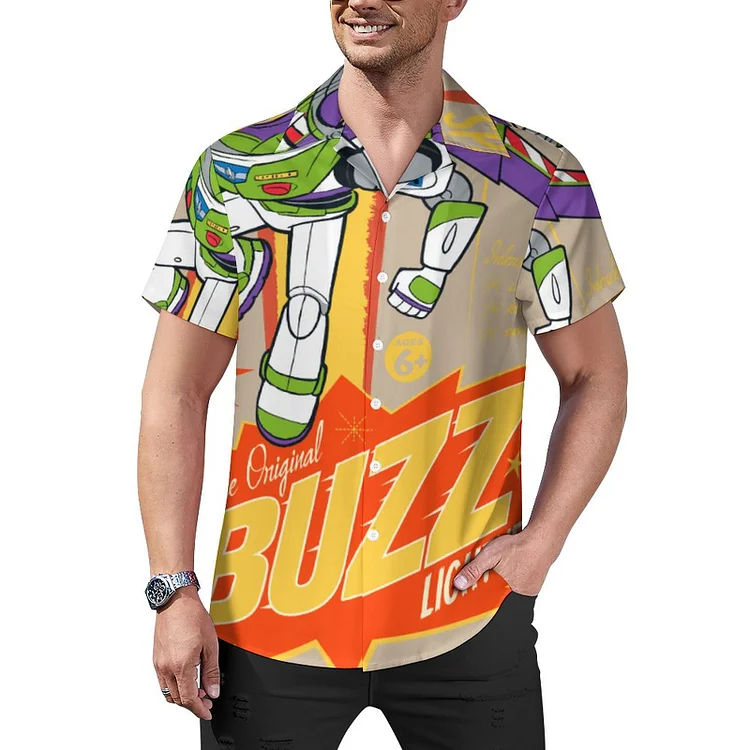 Toy Story 4 Buzz Lightyear Action Figure Ad Cuban Guayabera Beach Shirt Men Summer Tropical Casual Aloha Hawaiian Tops - Heather Prints Shirts