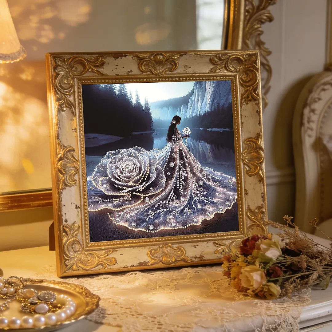 Rose Gown Silhouette Special Shaped 5D DIY Partial Drill Diamond Painting Kits for Adults Beginners Home Decor Crystal Diamond Art 11.81 X11.81inch